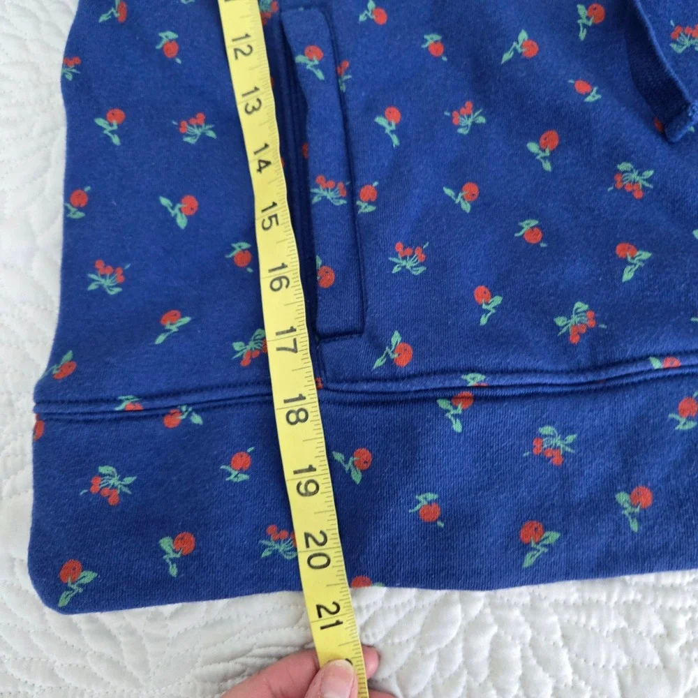 Daily Practice Anthropologie Blue Cherry Print Hoodie Sweatshirt OB2096624 Small